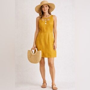 NWT Maeve Anthropologie Silk Wool Blend Gold Mini Dress size 8